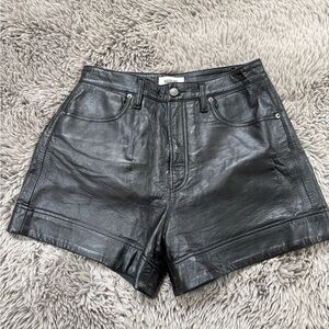 Agolde Black High-Waist Leather Shorts